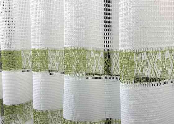 Тюль сітка VR-Textil Juli № 1875т Арка на кухню колір білий з салатовим 300х150 см (53-0151) Київ