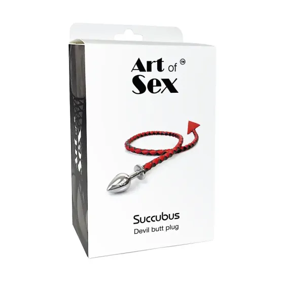 Металева анальна пробка L з диявольським хвостом Art of Sex - Succubus, екошкіра, чорний/червоний Львів