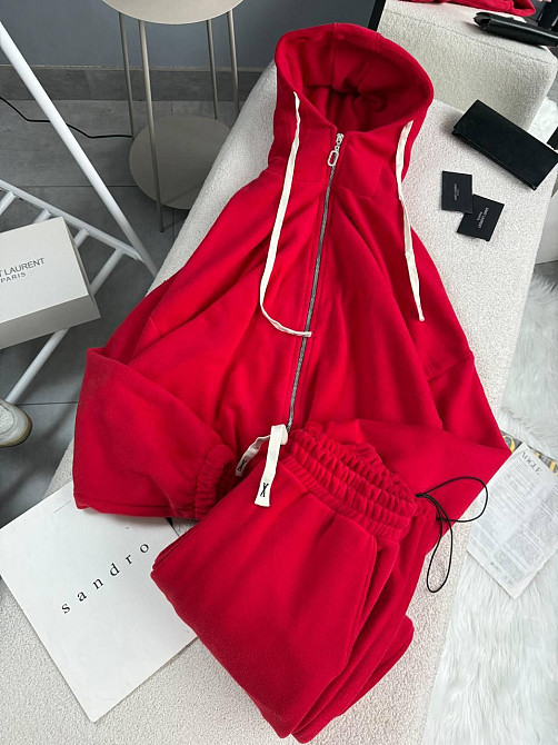 Женский теплый повседневный костюм двойка: кофта и брюки из двухстороннего флиса Красный, 48/52 Одесса - изображение 8