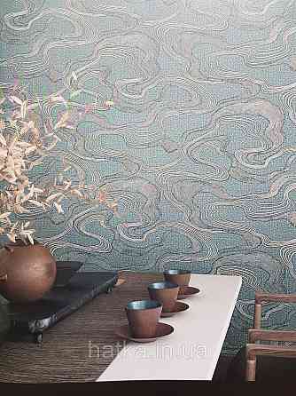 Обои виниловые на флизелине Marburg Kumano 1.06х10 абстракция волны структурные золотистые на бирюзовом 34588 Киев