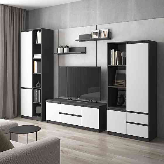Комплект мебели в гостиную VAYS, шкаф R-26 шкаф R-27 тумба R-28 полки М-22 Антрацит-Белый фасад Львов