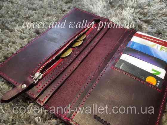 Винтажный кожаный кошелек купюрник ручной работы (коричневый) Grande Pelle Anet Бордовый Киев