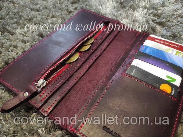 Винтажный кожаный кошелек купюрник ручной работы (коричневый) Grande Pelle Anet Бордовый Киев - изображение 4