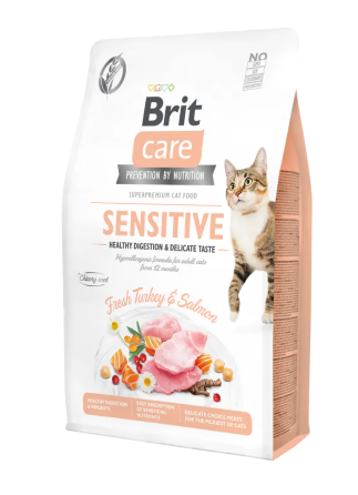 Сухой корм для привередливых кошек Brit Care Cat Sensitive Digestion&Delicate Taste с индейкой и лососем, 7 кг Винница