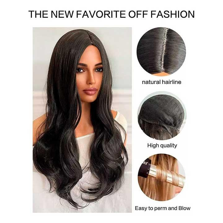 Перука хвиляста без чубчика з проділом 65 см Брюнетка Вінниця - фото 5