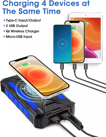 Зарядное устройство на солнечных батареях IBattery S26W 20000mah с фонариком и беспроводной зарядкой Винница