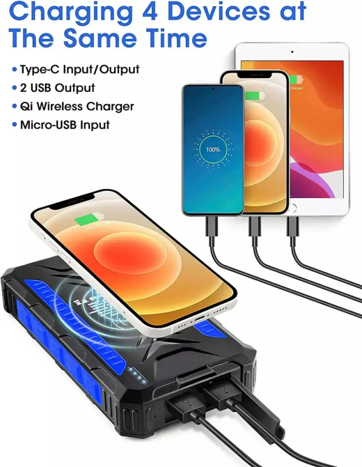 Зарядное устройство на солнечных батареях IBattery S26W 20000mah с фонариком и беспроводной зарядкой Винница - изображение 4