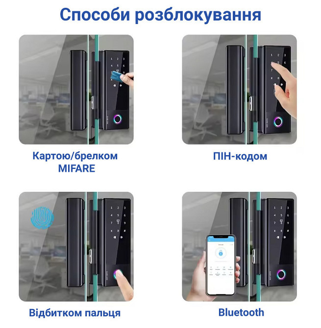 Розумний біометричний замок на скляні двері SEVEN LOCK SL-7776BF black Київ - фото 18