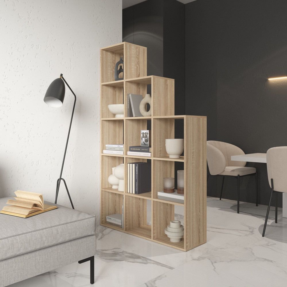 Стелаж VAYS M-6 Дуб Сонома, книжкова полиця на 12 комірок, ЛДСП, 108×29×178 см - для дому, офісу, дитячої або вітальні Львів - фото 1