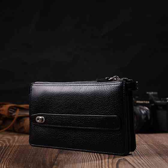 Цікавий клатч на два відділення з натуральної шкіри флотар BOND 22047 Чорний Київ