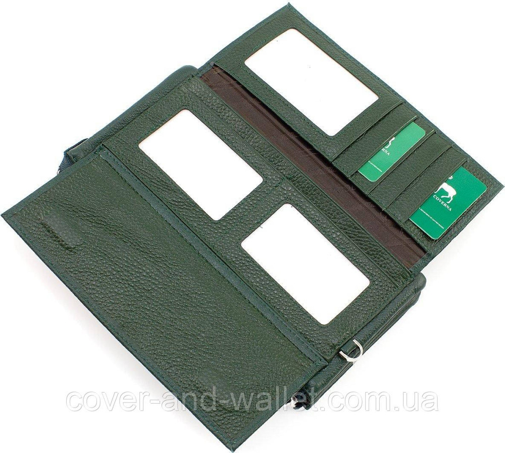 Зеленый женский кошелек-клатч из натуральной кожи с ремешком для руки Marco Coverna MC-6052 Киев - изображение 5