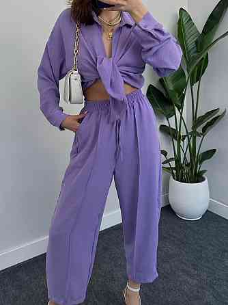 Жіночий легкий брючний костюм-двійка: сорочка та штани американський креп Лаванда, 42/44 Одеса