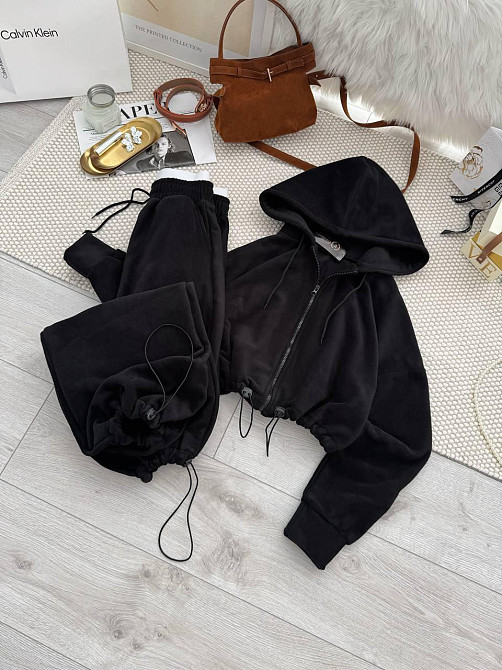 Жіночий повсякденний теплий костюм двосторонній Фліс Чорний, 46/48 Одеса - фото 3