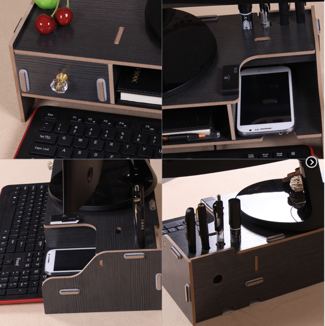 Настольная подставка под монитор и ноутбук с полочками для хранения канцелярии черная Винница - изображение 2