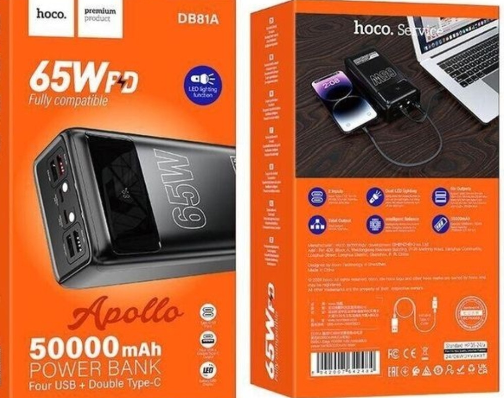 Power bank 65w для ноутбука Hoco DB81 50000 mah павербанк. Киев - изображение 5