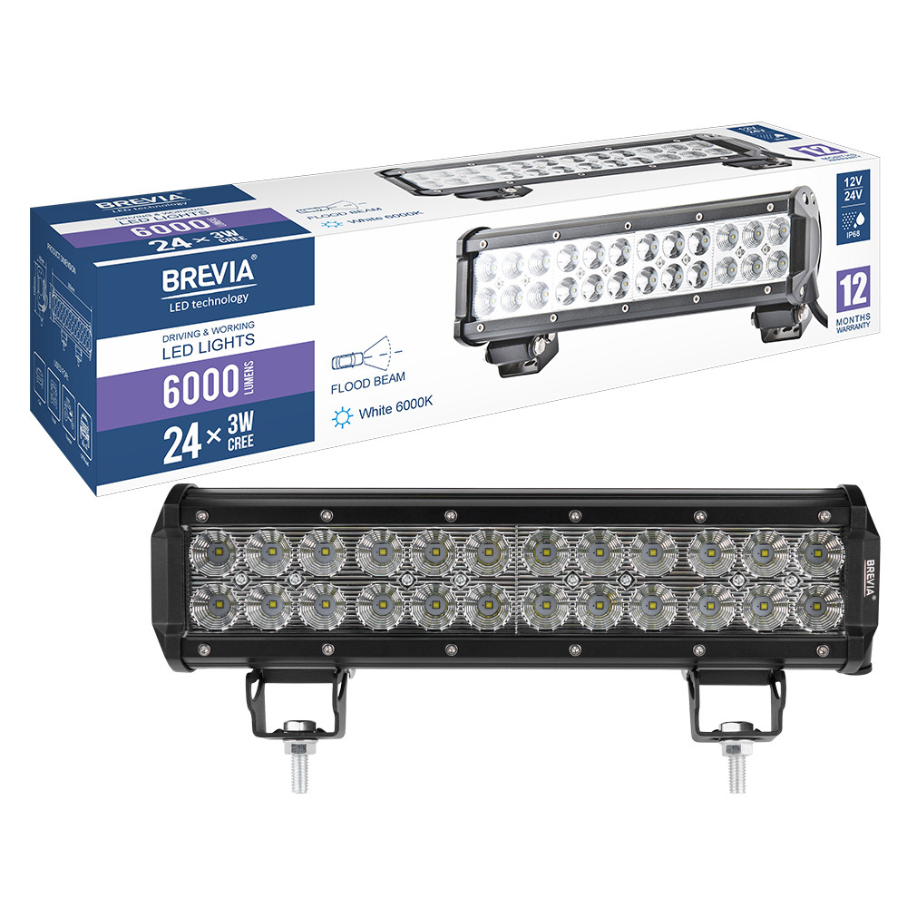 Фара светодиодная Brevia Cree Flood 10-30V, 72W (24x3W), 6000Lm, 1шт Львов - изображение 8