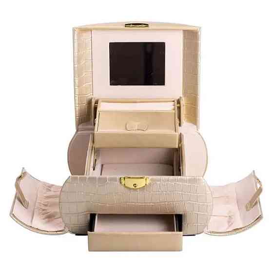 Шкатулка для украшений из эко кожи 3 яруса с замком органайзер для ювелирных изделий HP-5-21GOLD Киев