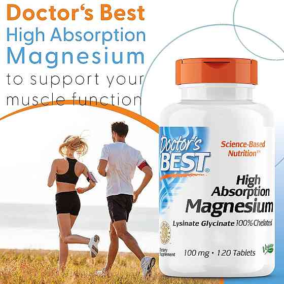 Магний хелат Doctor's Best High Absorption Magnesium, Lysinate Glycinate 100% Chelated, 100 mg, 120 Tablets Луцк
