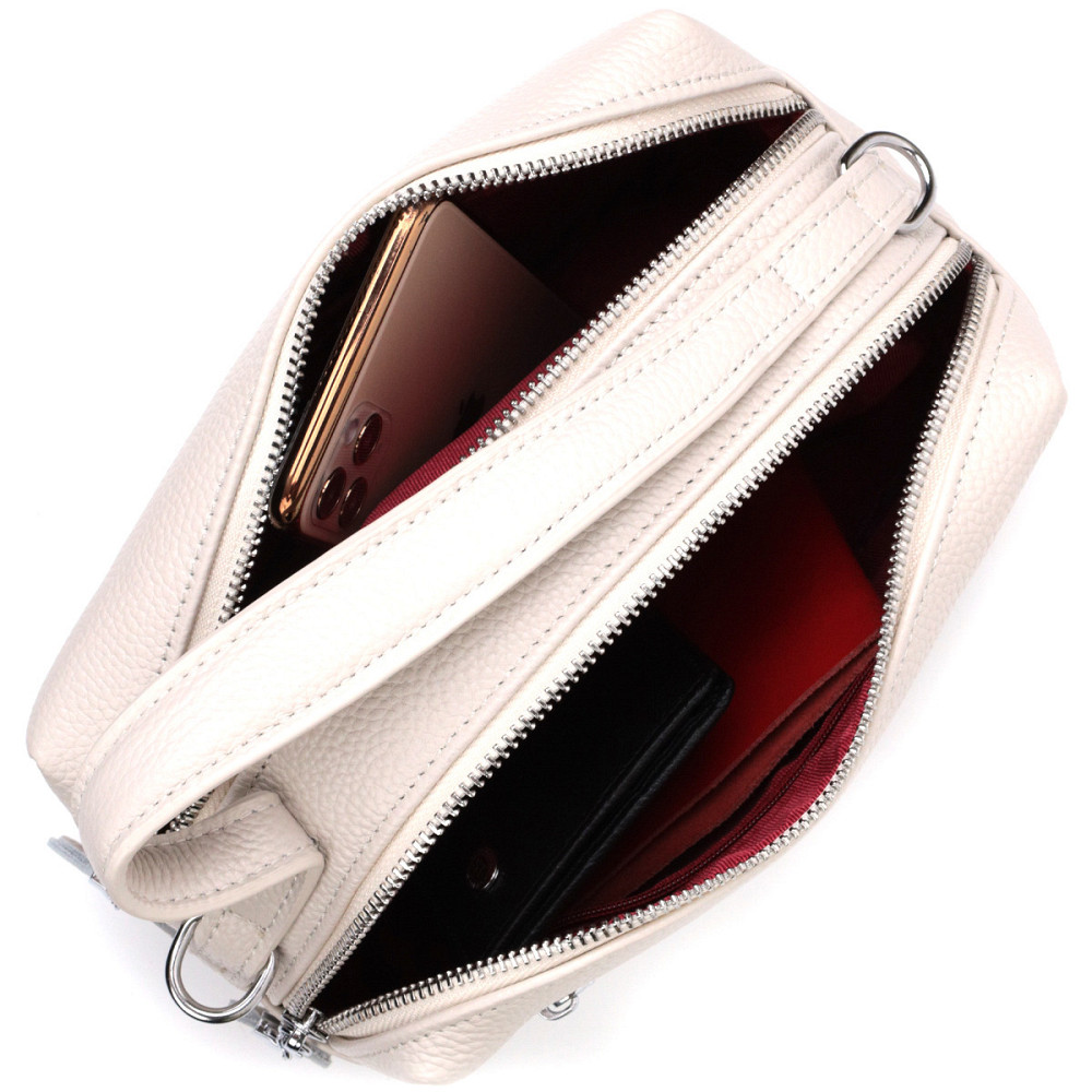 Женская прямоугольная сумка на два отделения из натуральной кожи Vintage 22344 Белая Киев - изображение 7