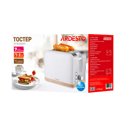 Тостер 800W білий T-F420WWD Ardesto Житомир