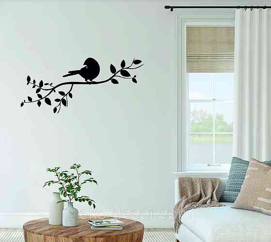 Декоративное настенное Панно «Птичка на ветке», Декор на стену 90*40 см, Черный Киев