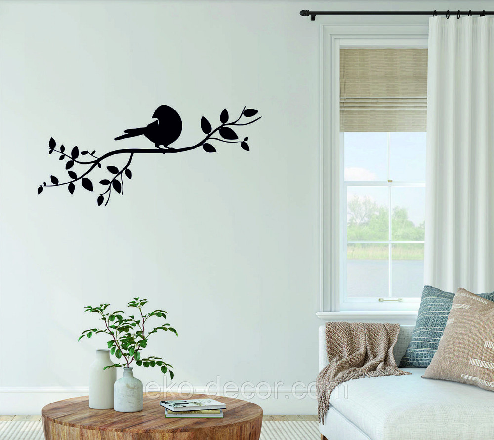 Декоративное настенное Панно «Птичка на ветке», Декор на стену 90*40 см, Черный Киев - изображение 2