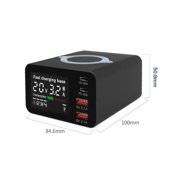 Сетевая зарядная станция WLX-X9C 110W с беспроводной зарядкой LCD экран (2Type-C+2USB) Черный Винница