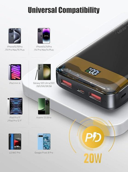 Power Bank 36000 мА·ч, быстрая зарядка 22,5 Вт, PD 20 Вт, QC 3.0, USB-C, цифровой дисплей Киев - изображение 7