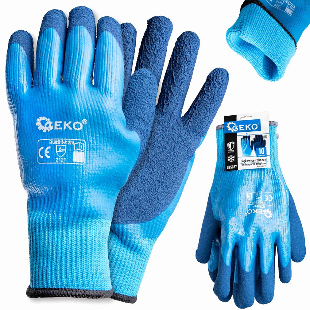 Утеплені Рукавиці робочі "GeKo" водовідпорні трикотажні покриті рифленим латексом, синього кольору, розмір 11 Киев - изображение 1