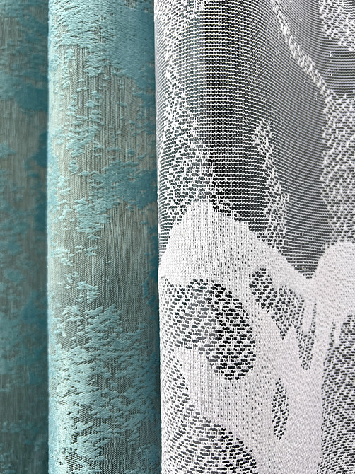 Комплект штор VR-Textil Жакард Мармур 200х270 2шт і Тюль 600х270 1292ш-1529т Бірюзовий з білим 71-185/7 Київ - фото 5