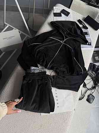 Женский утепленный велюровый костюм двойка на меху Черный, 48/52 Одесса