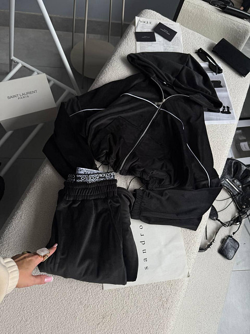 Женский утепленный велюровый костюм двойка на меху Черный, 48/52 Одесса - изображение 3