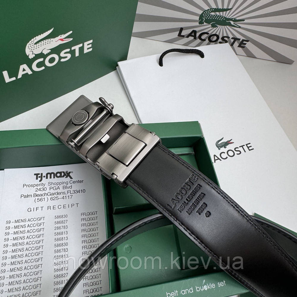 Мужской кожаный ремень с двумя пряжками автомат Lacoste (991) Киев - изображение 7