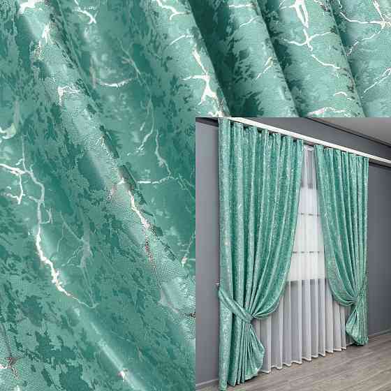 Комплект готових штор VR-Textil Льон мармур Royal Touch № 2010ш Бірюзовий 200х270 см 2 шт (32-484) Київ
