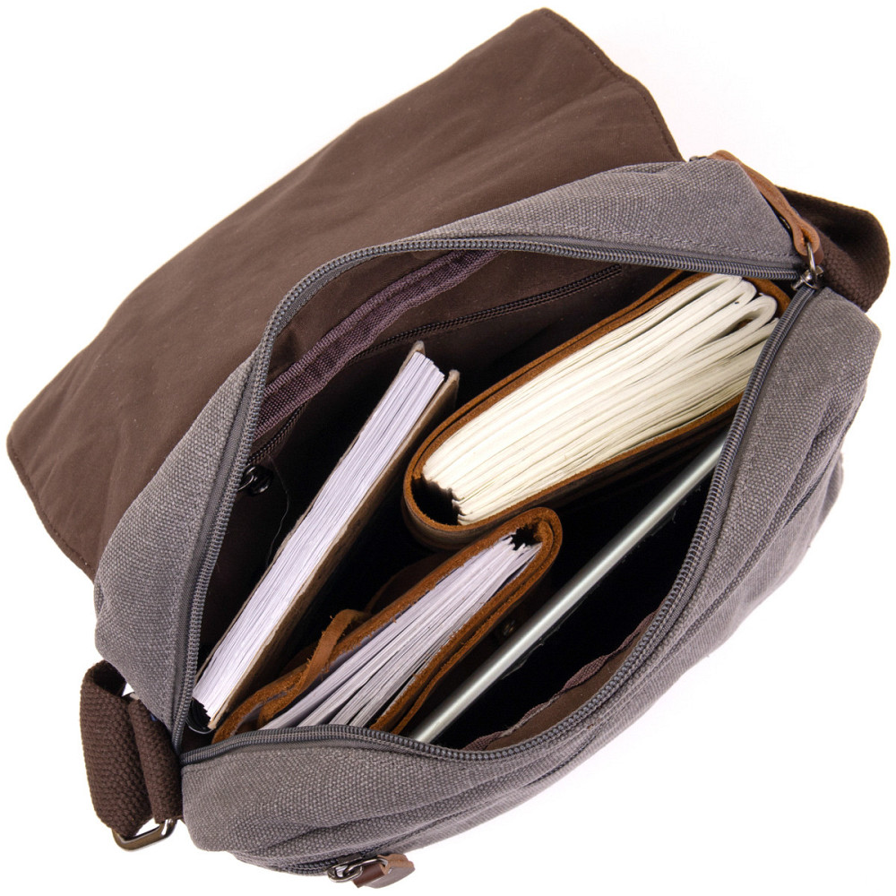 Сумка почтальонка текстильна Vintage 20605 Сіра Київ - фото 7