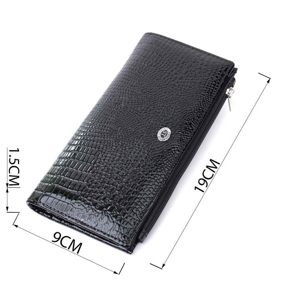 Лакированный тонкий кошелек с фактурой под рептилию из натуральной кожи ST Leather 22716 Черный Киев - изображение 9
