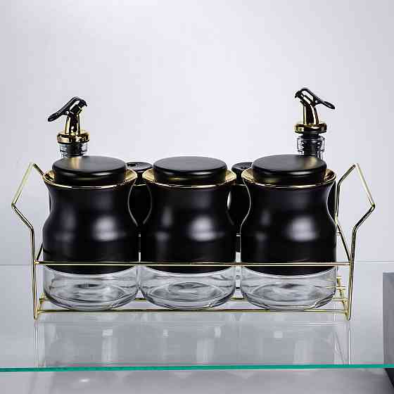 Yiwu Набір для спецій і рідких текстур на металевій підставці чорний HP-1359 Коломия