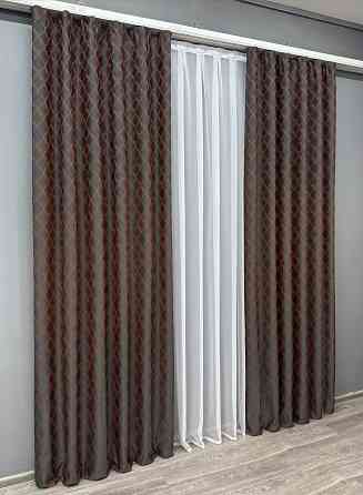 Комплект готових штор VR-Textil Жакард SAPFIR № 1752ш Графітовий з теракотовим 150х300 см 2 шт (33-0718) Київ