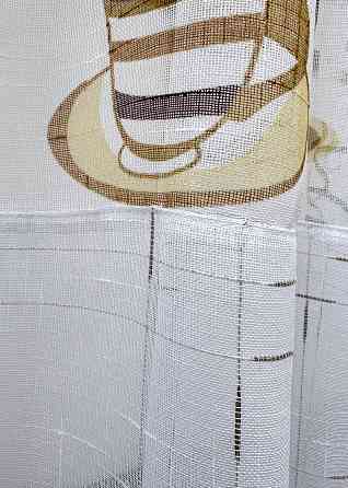 Кухонная тюль-арка VR-Textil № 1792т-1210т лен молочный с коричневым 300х155 см (53-0070) Киев