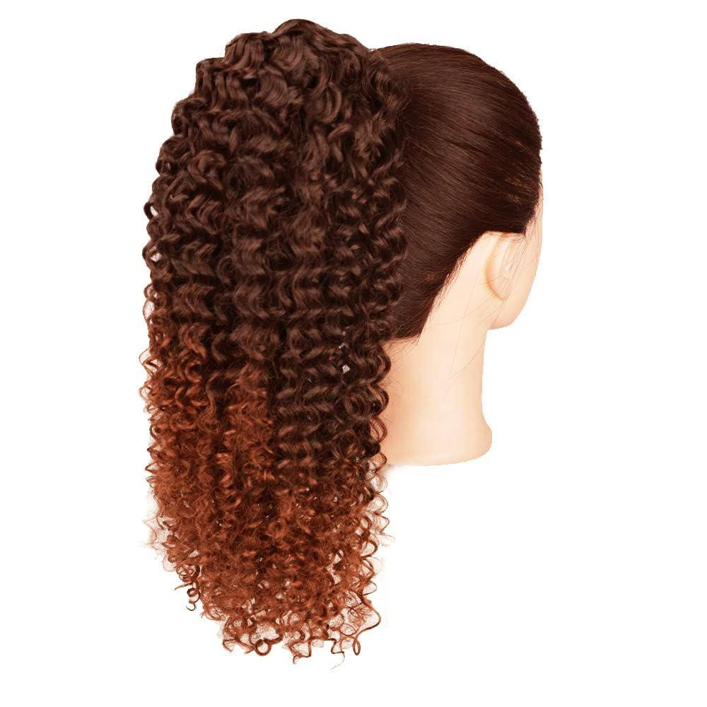 Хвіст накладний кучерявий афро 40 см каштановий з мідно-рудим омбре, шиньйон з шнурком, штучне синтетичне волосся Київ - фото 4