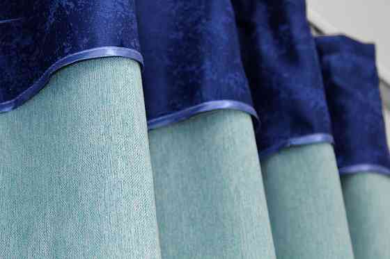 Шторки (270х190см) с ламбрекеном и подхватами цвет голубой с синим 00к 59-222 Киев