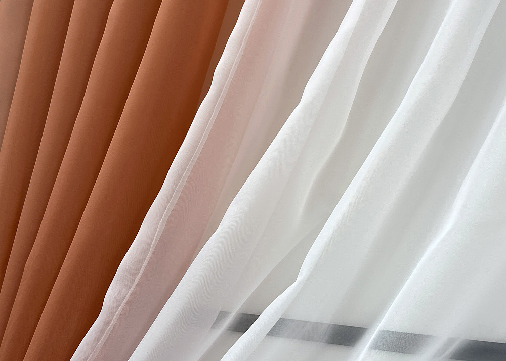 Кухонні шторки VR-Textil № 096к з підв'язками кораловий з білим 400х170 см (52-1193) Київ - фото 4