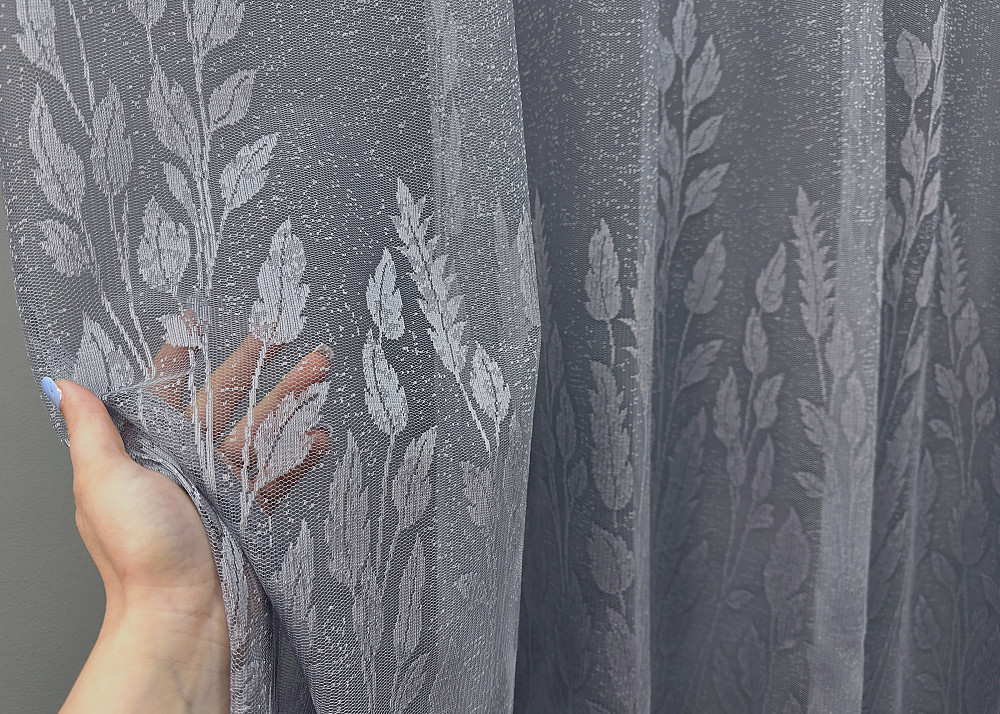 Тюль жаккард с вышивкой, цвет серый 1458т Киев - изображение 2