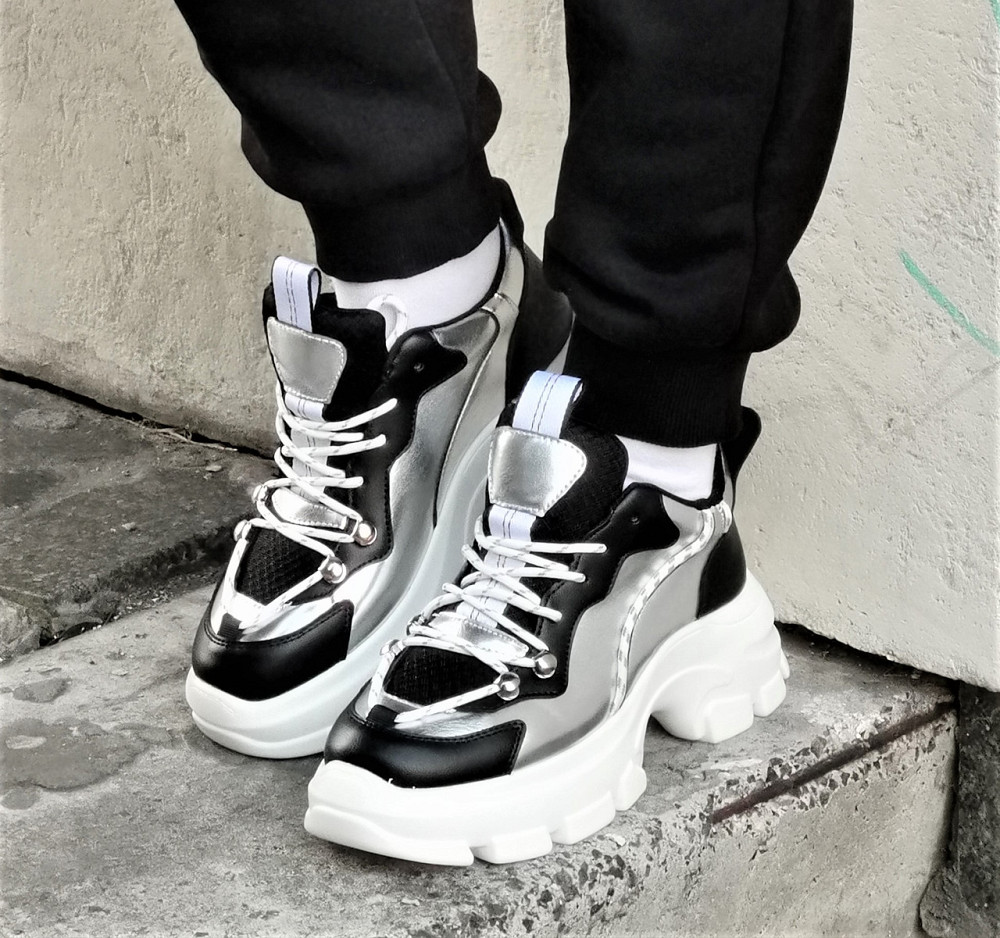 . Жеганські Кросівки на Танкетці Сріблясті Сліпони Мокасини на Платформі Білі (розміри: 36,38,39) — 16 Дніпро - фото 3