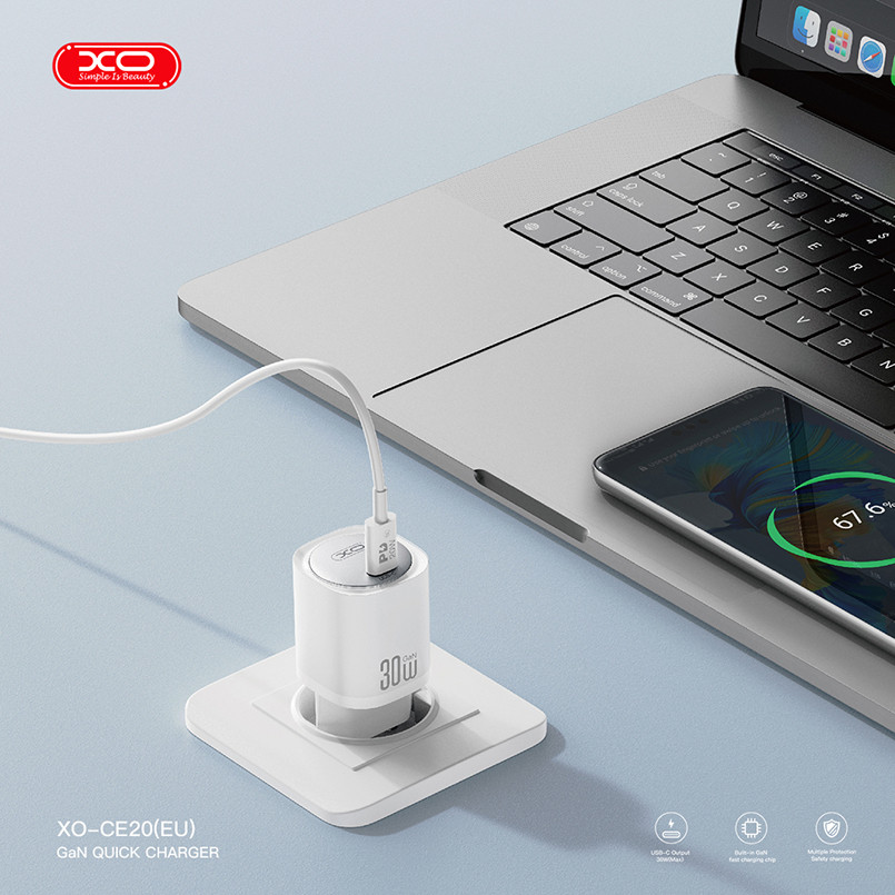 Мережевий зарядний пристрій XO CE20 PD30W/PPS33W 1USB-C + Type-C кабель білий Львів - фото 3