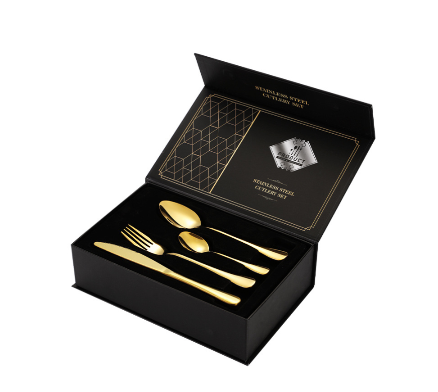 Набор золотых столовых приборов 24 шт х 6 персон Нержавеющая сталь Подарочная коробка Кременчуг - изображение 1