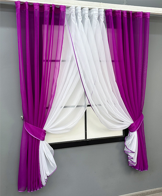 Кухонные шторки VR-Textil № 096к с подвязками фуксия с белым 400х170 см (52-1204) Киев - изображение 2