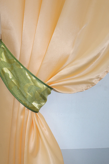 Кухонные шторы VR-Textil № 073к с ламбрекеном и подхватами персиковый с салатовым 270х170 см (52-0191) Киев - изображение 3