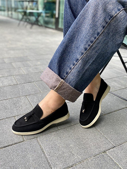 Lemon Лофери жіночі замшеві чорні на плоскій підошві весна-осінь р. 36-41 / Лофери з натурально Коломия - фото 6