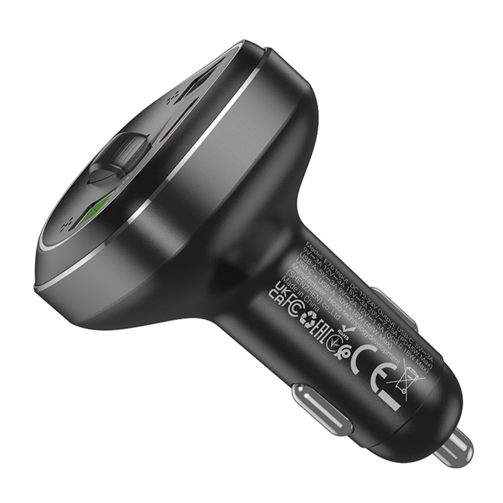 Автомобільний зарядний пристрій HOCO E76 Pole PD45W+QC3.0 car BT FM transmitter Obsidian Black Київ - фото 4